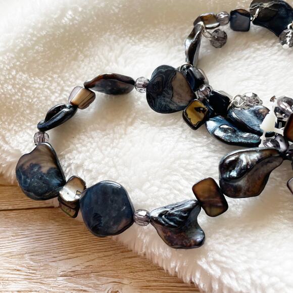 Style & Co Three Row Abalone Shell Stretch Bracelets Blue Silver New - Picture 4 of 11